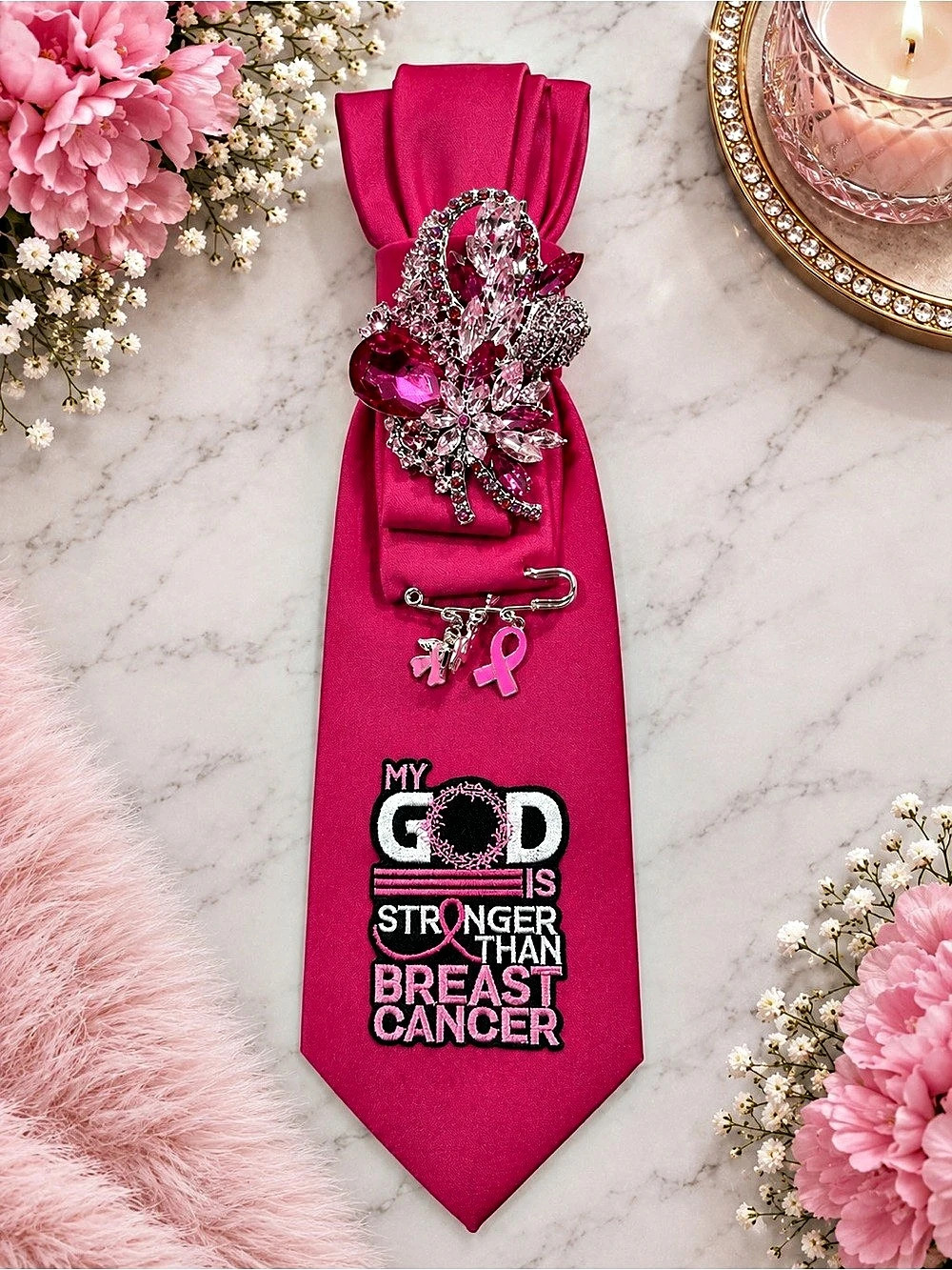 Pink Breast Cancer Awareness Embellished Tie